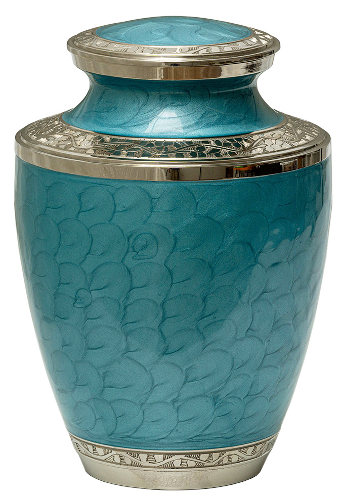 Mother of Pearl Aqua Brass Adult Urn