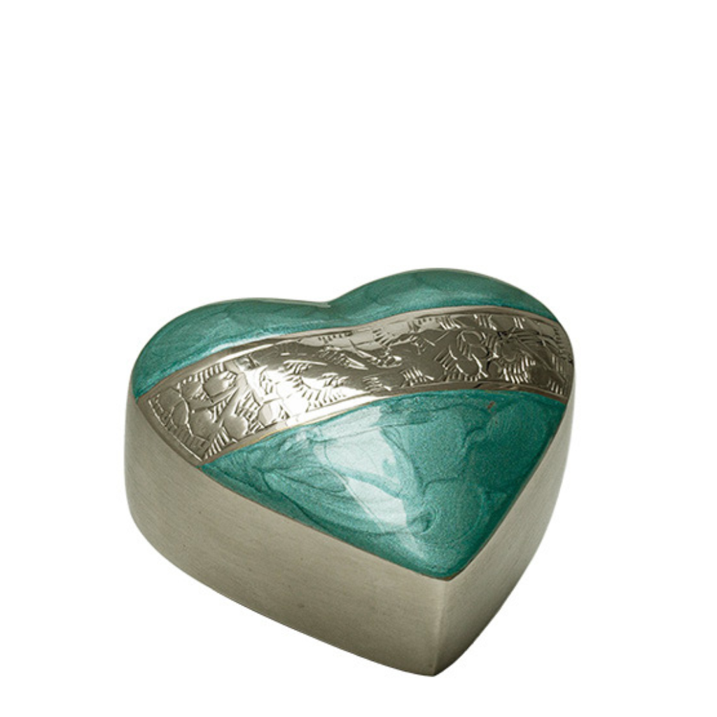 Mother of Pearl Aqua Brass Heart Keepsake